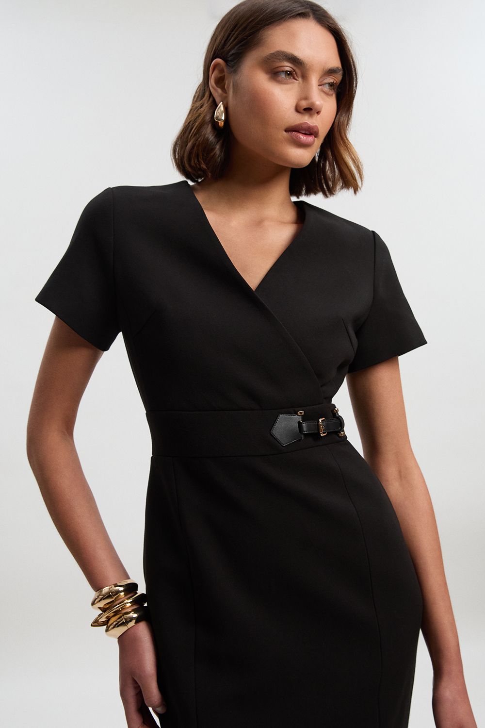 KarenMillen Compact Essential Tab Waist Midi Dress