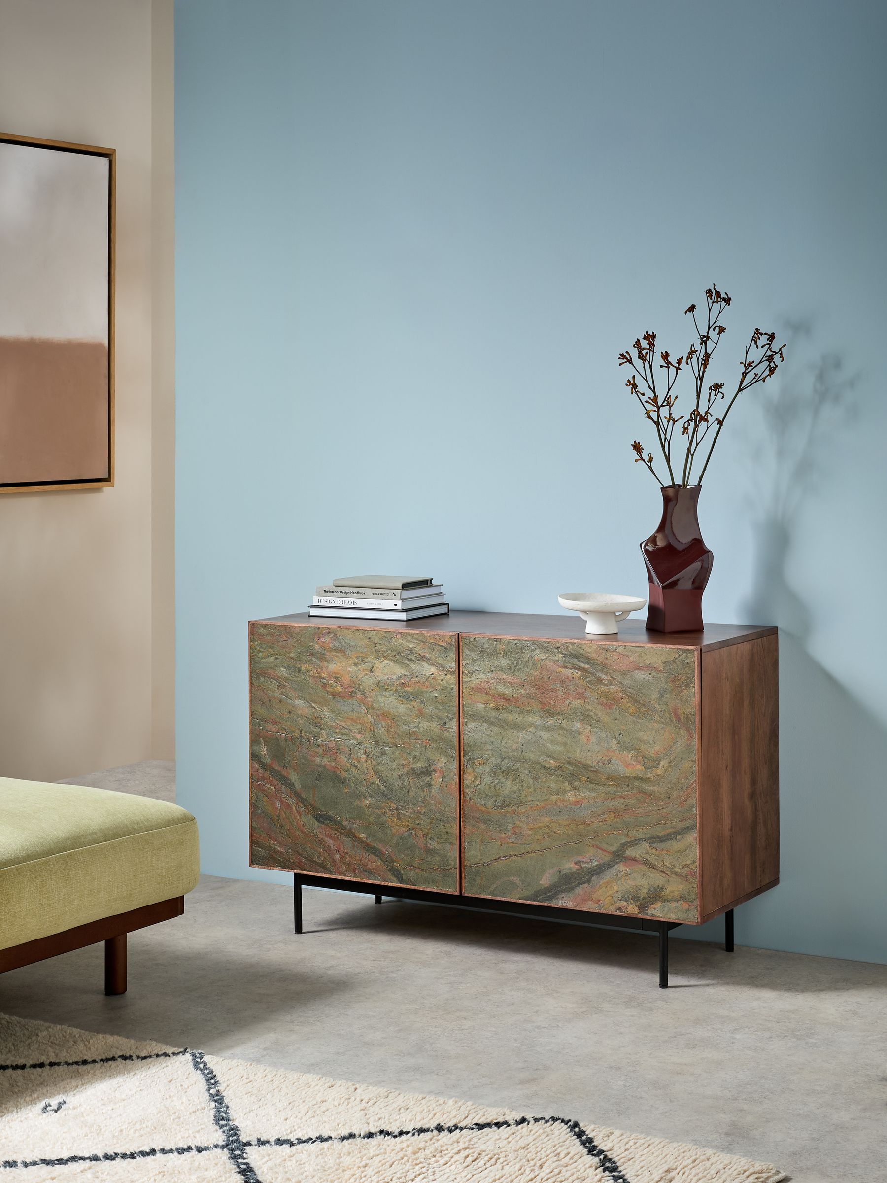 Dilan Small Sideboard in Mango Wood Stone Veneer