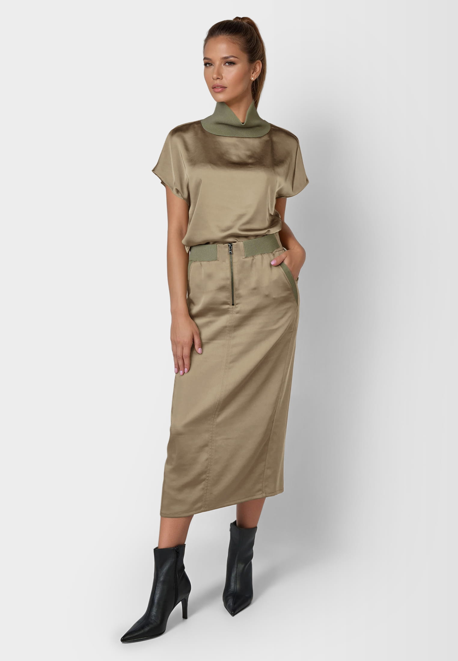 Satin-Rock mit Strickbündchen