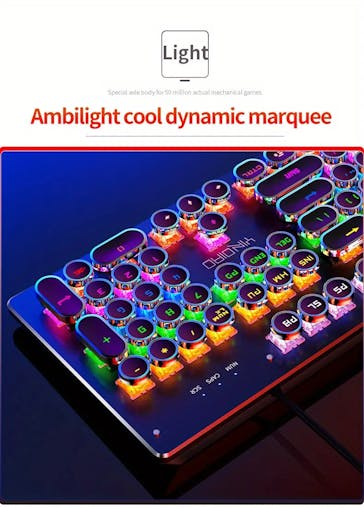 NNETM Caller Mechanical Keyboard - 104 Keys, Green Axis, Backlit, Wired USB, Black [Green Axis]