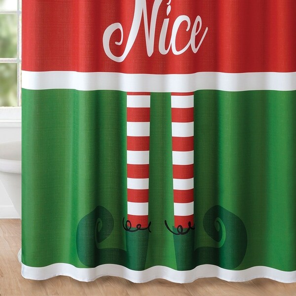 Elf Naughty or Nice Christmas Holiday Fabric Shower Curtain