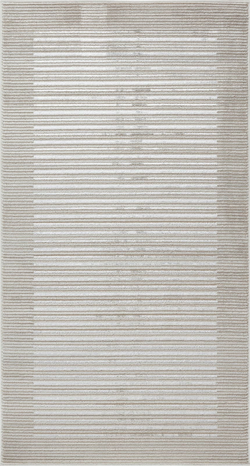 KAYSA - Tapis de Couloir Scandinave Rayé Beige/Blanc 80x150