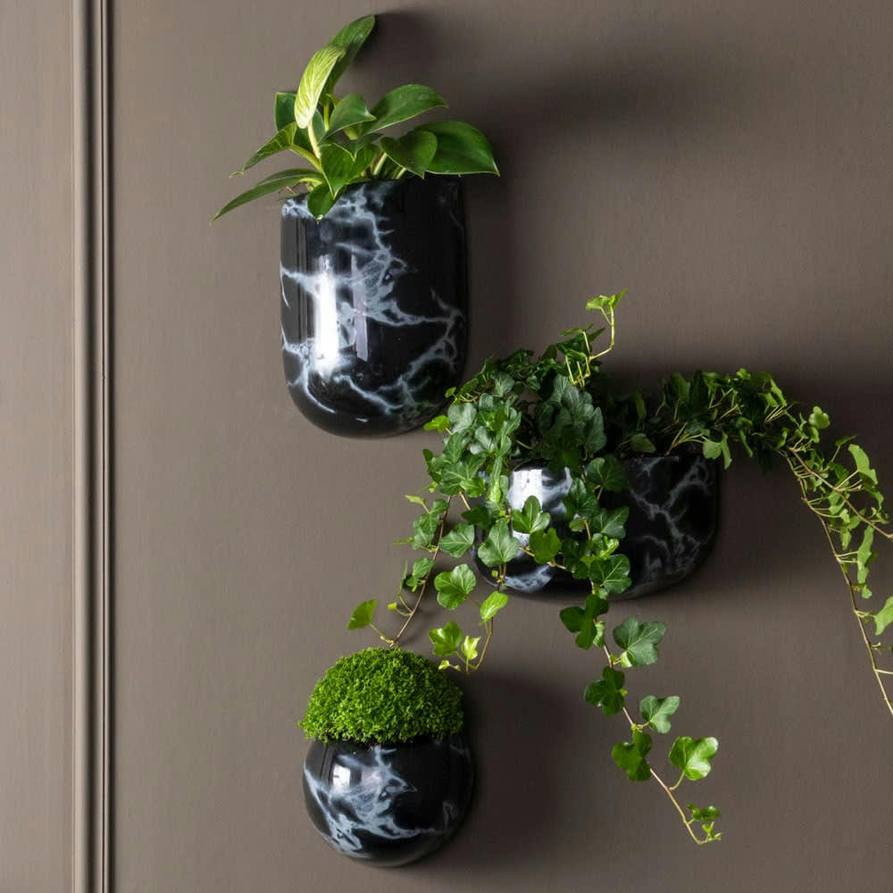 OVAL - Pot mural oval large céramique marbré