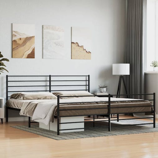 NNEVL Metal Bed Frame with Headboard and Footboard Black 183x203 cm King