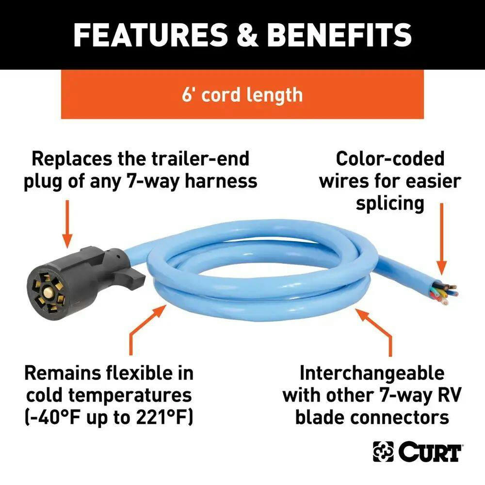 CURT 6-ft Cold-Weather Replacement 7-Way RV Harness (Trailer Side)
