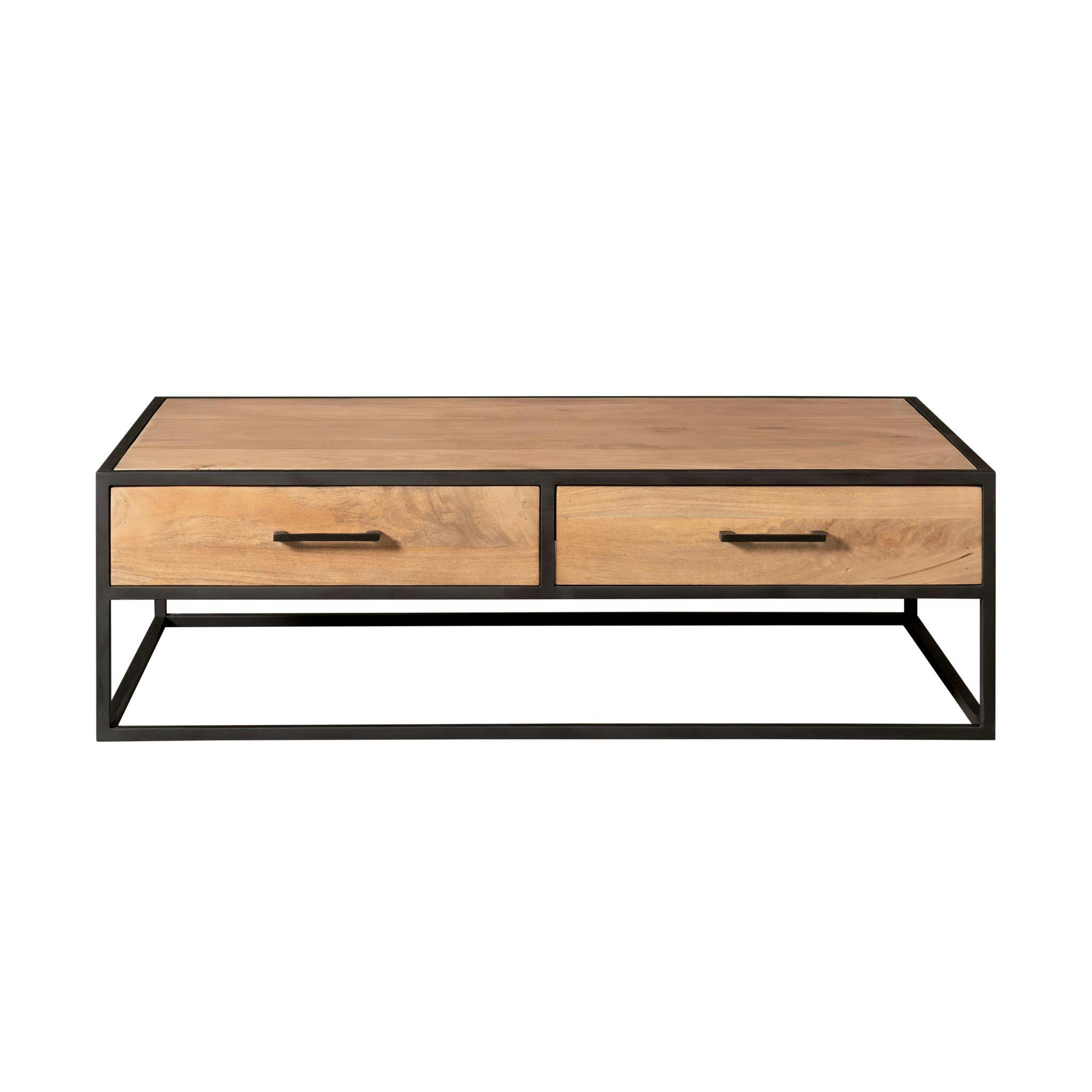 Table basse bois clair métal noir 4 tiroirs RIVANO