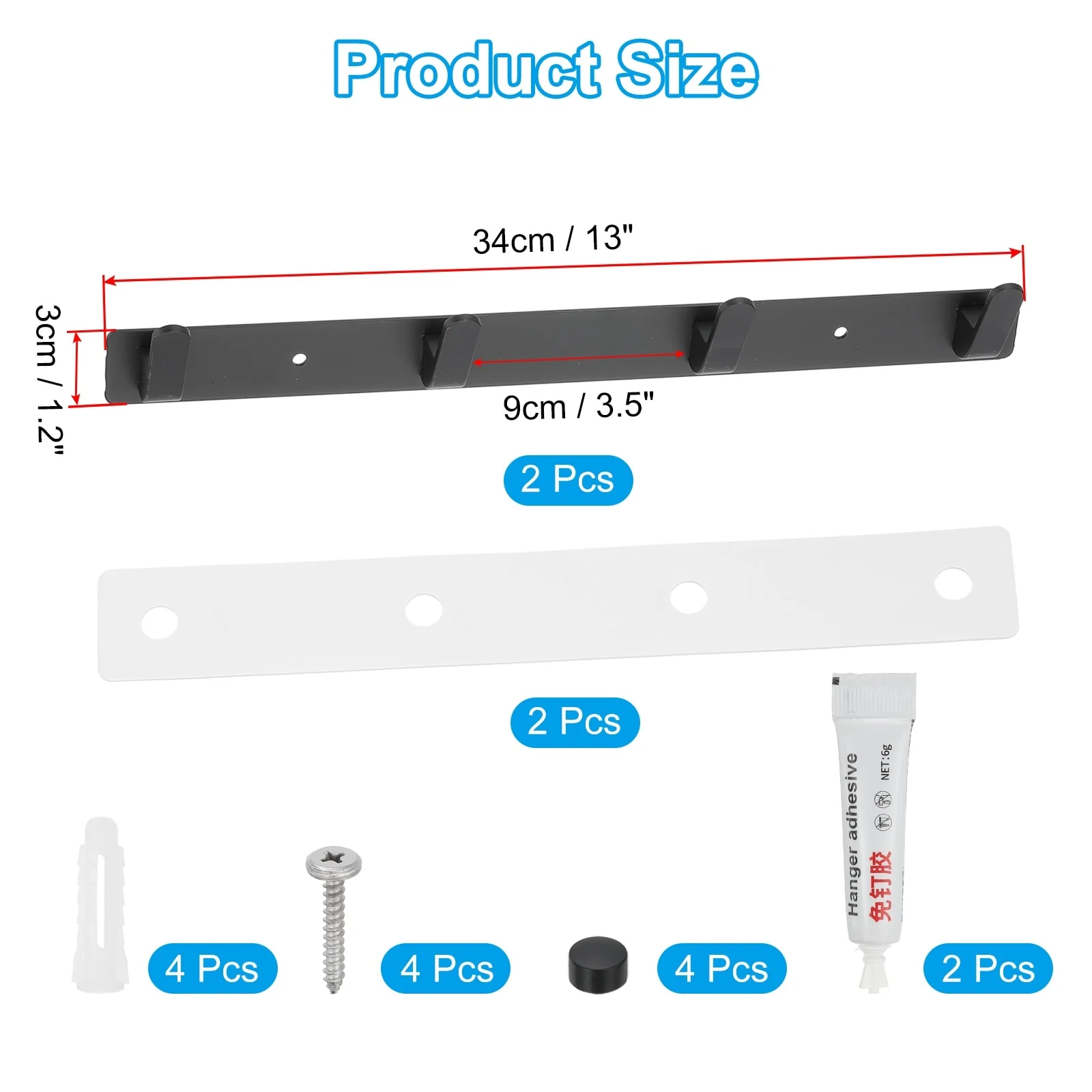 Coat Rack Wall Mount, Metal Chamfer Wall Hooks Rail with 4 / 5 Hooks