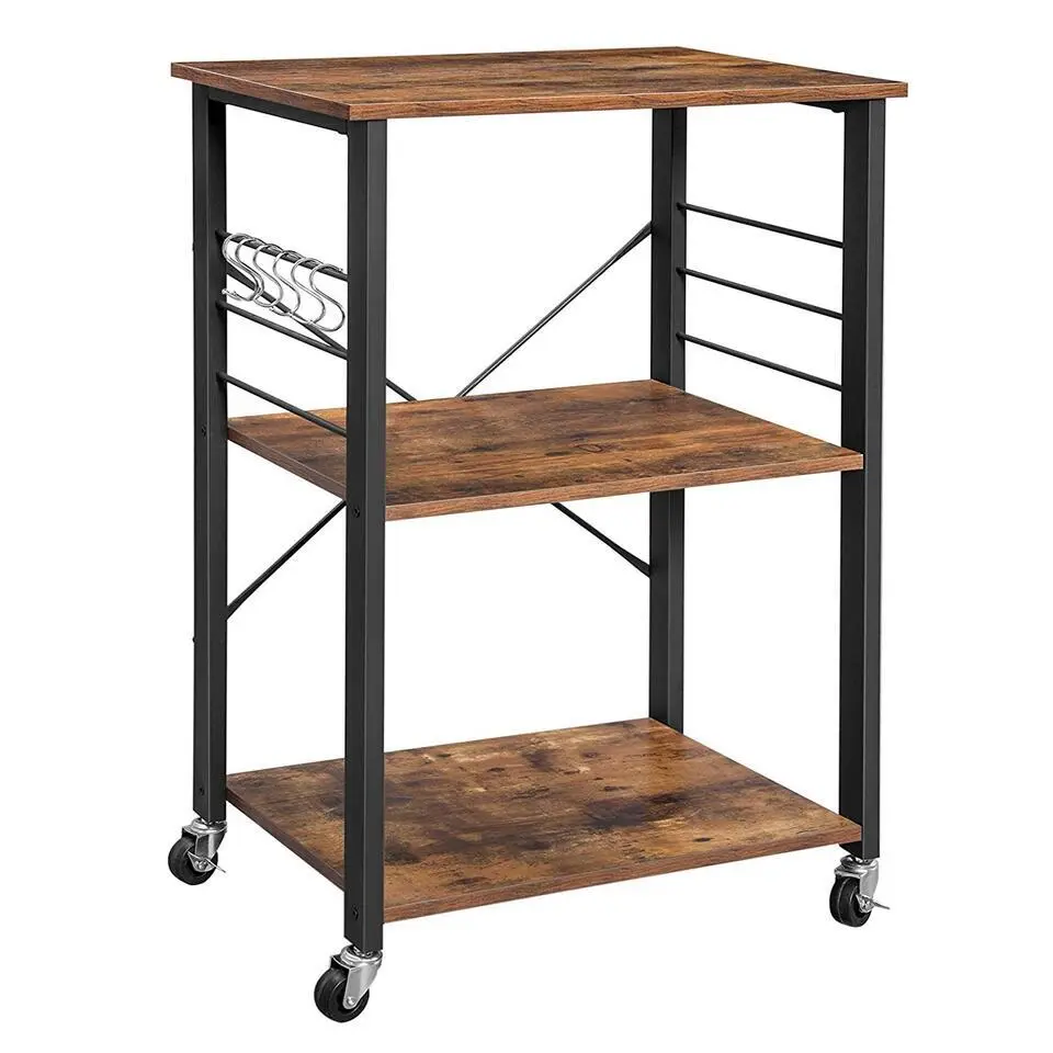 Keukentrolley - 3 niveaus - 6 haken - 60x89x40 cm - vintage bruin