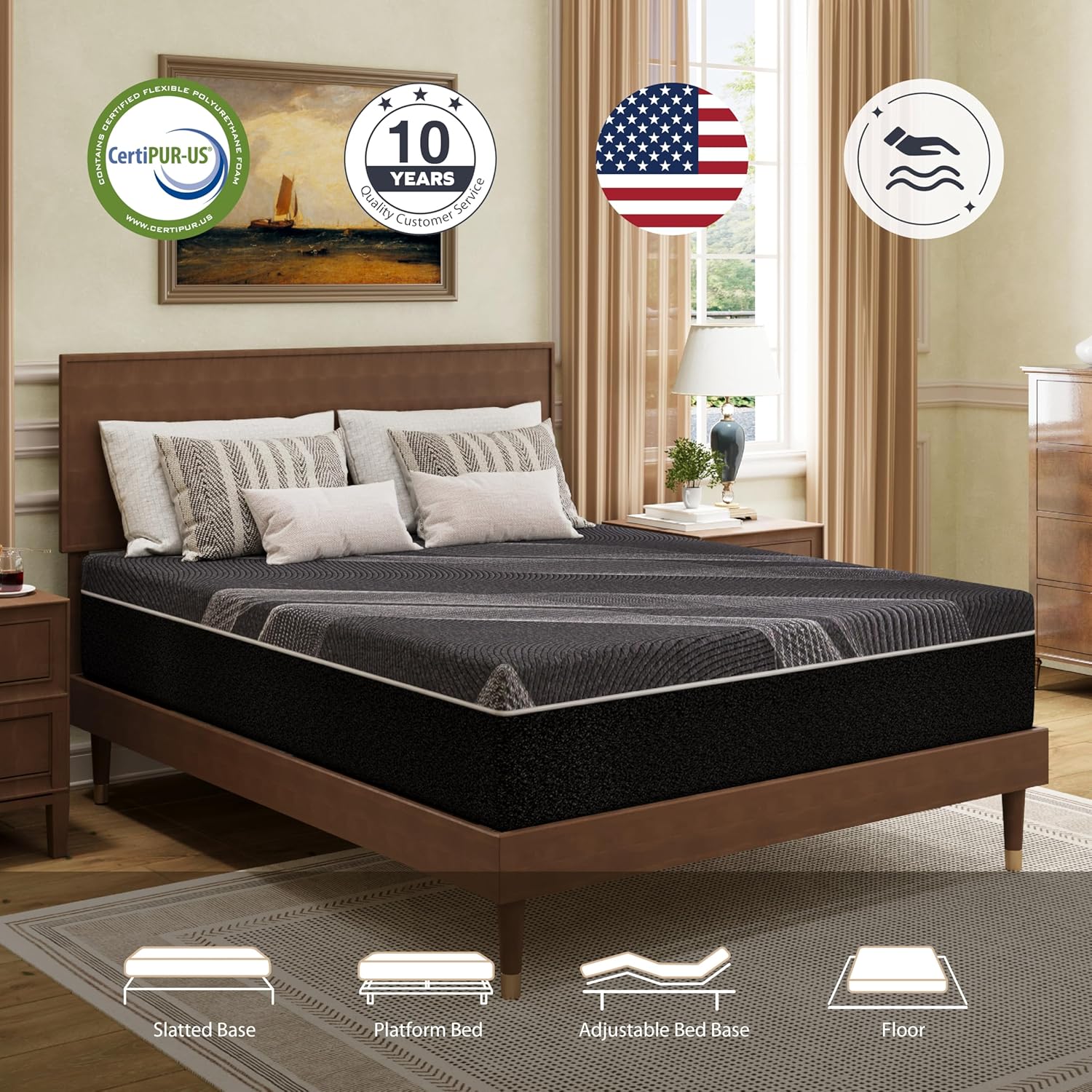 King Size Mattress, 12 Inch Gel Memory Foam, Cooling & Back Pain Relief, CertiPUR-US Certified, Fiberglass Free, Foam Made in USA, Medium