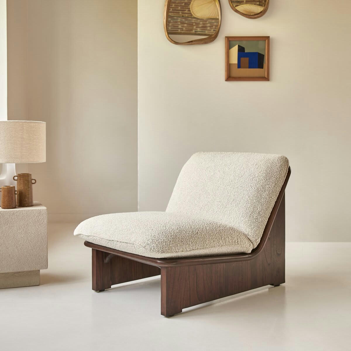 FOLK - Fauteuil en mindi massif et tissu écru
