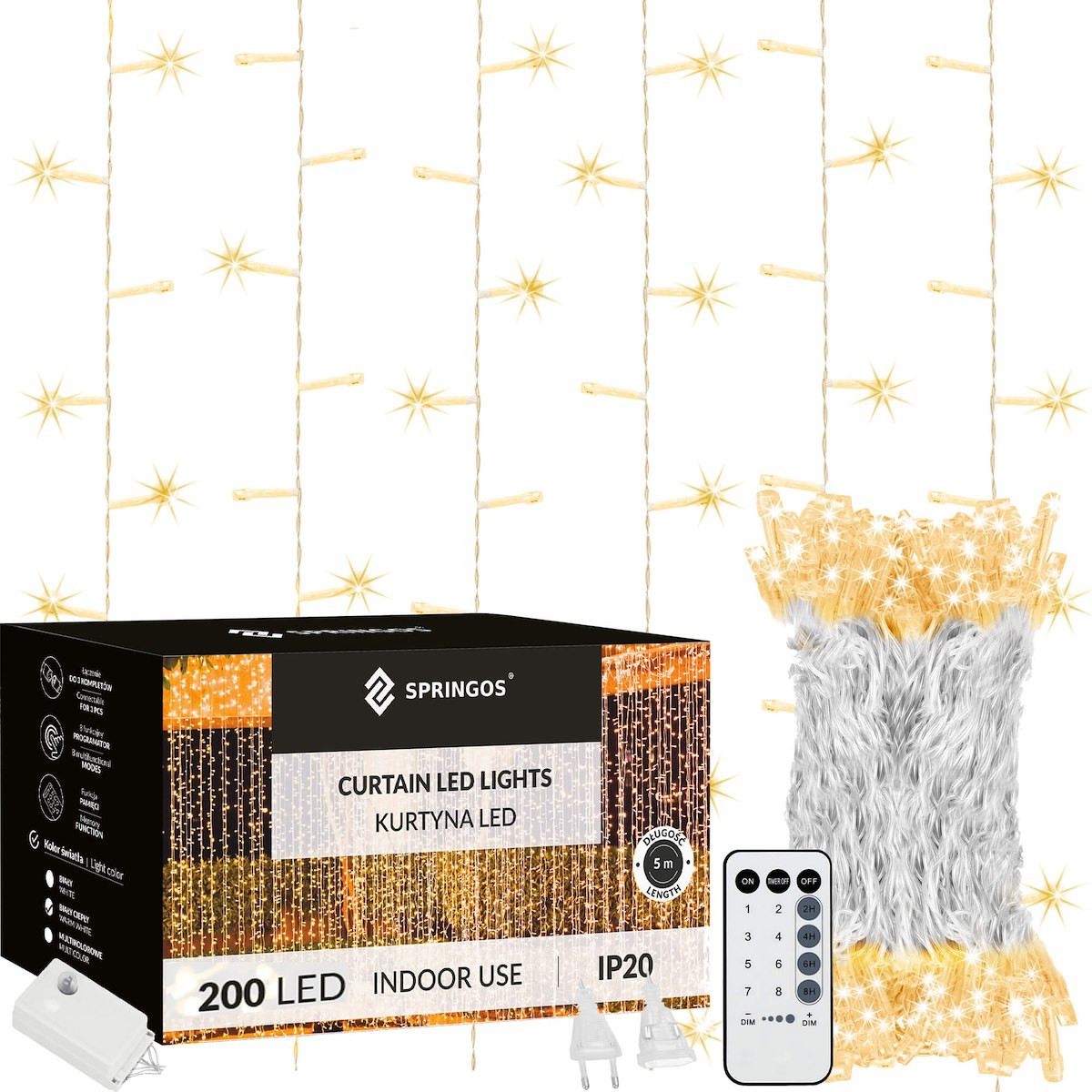 Kurtyna świetlna 200 led lampki choinkowe sople girlanda