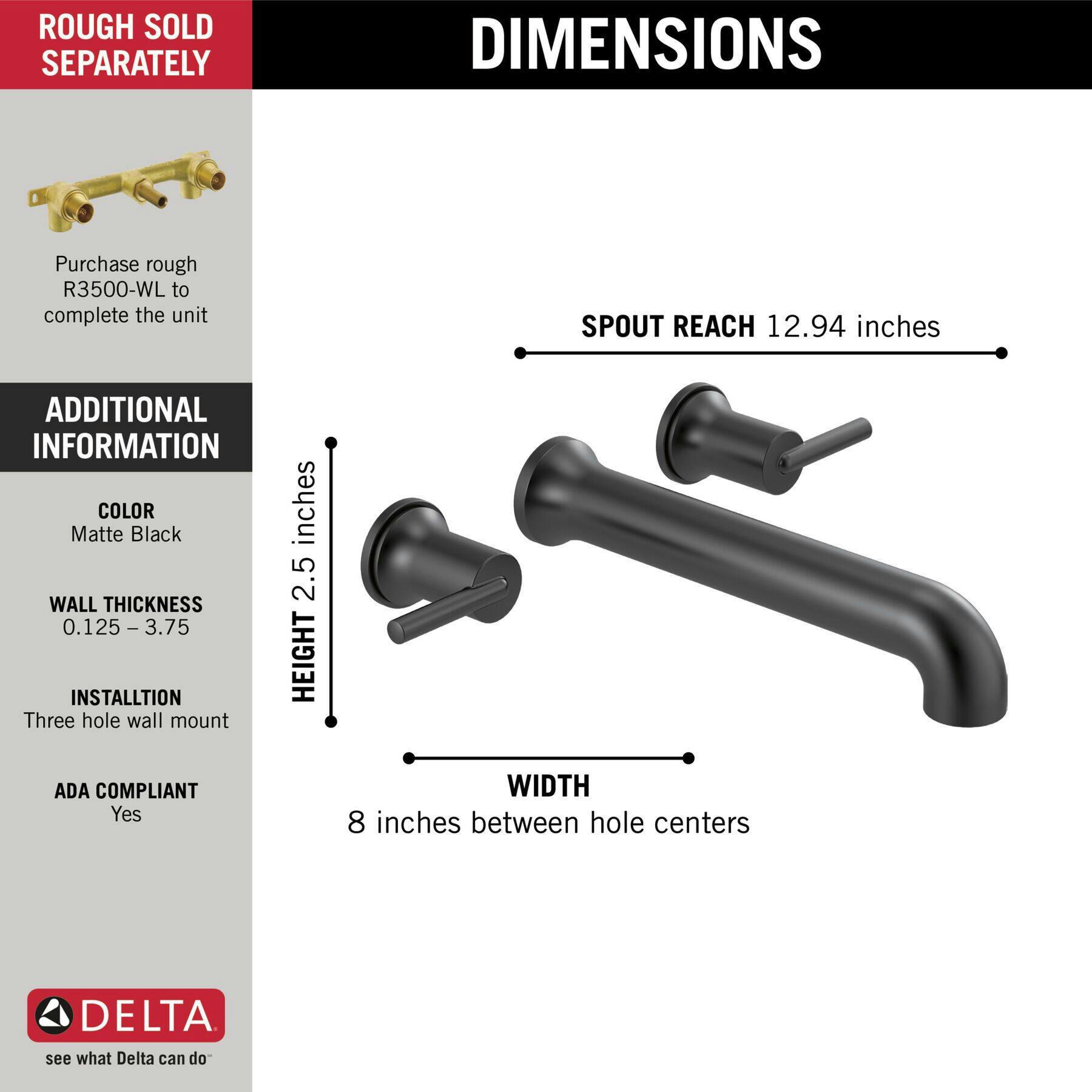 Delta Wall Mounted Tub Filler, Matte Black