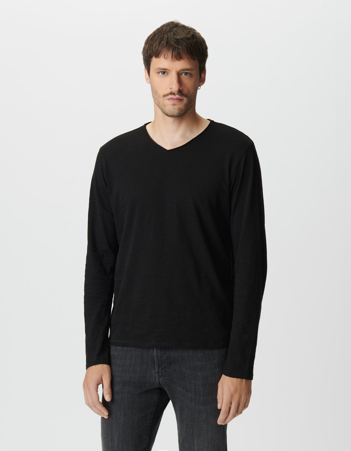 T-shirt manches longues noir coton bio flammé Homme