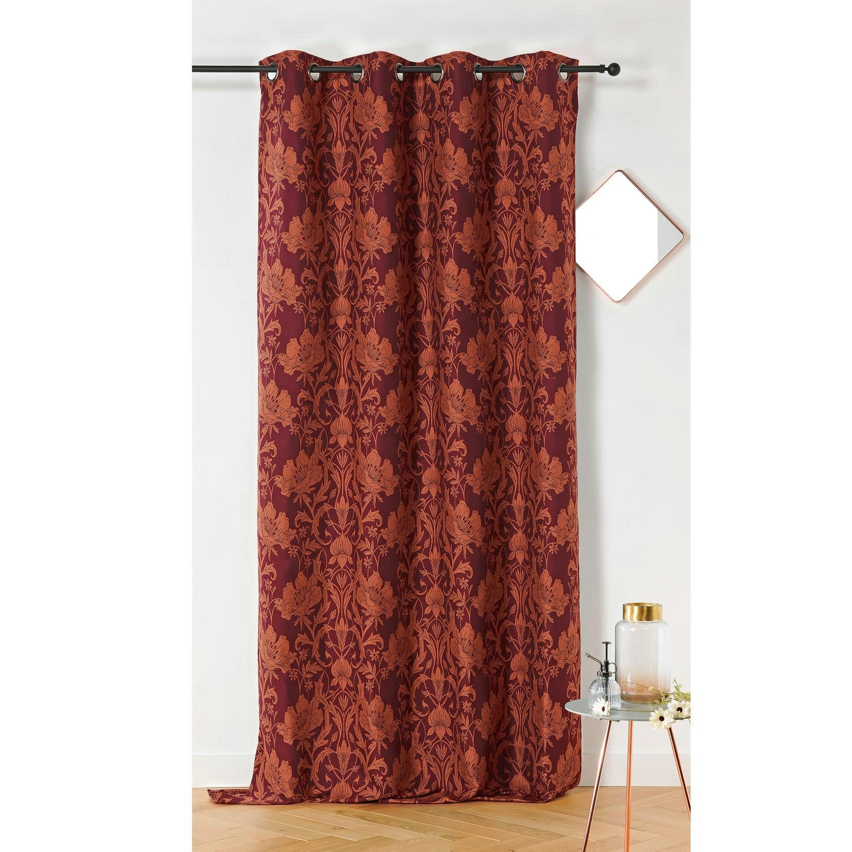 - Rideau d'ameublement motifs floraux polyester bordeaux 140x245 cm
