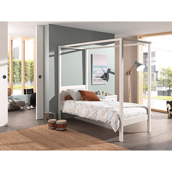 Lit à baldaquin 90x200 Sommier Inclus Vipack Pino - Blanc