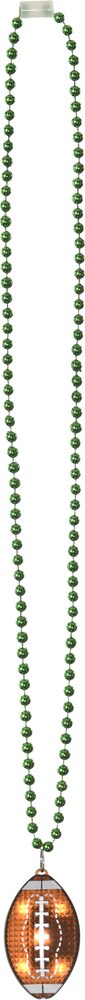 Light-Up Beaded Necklace with Football Pendant Jewelry, Green/Brown, 36-in, Wearable Accessory for Sports/Superbowl