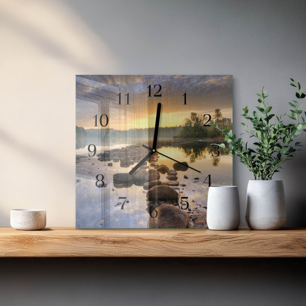 Zegar płynący 30x30 Jezioro Natura dekoracyjny do salonu