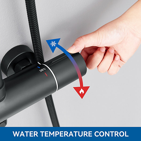 Colonne de Douche Thermostatique 3 Fonctions, Auralum MAX Ensemble de Douche Noir, Douche avec Tête de Douche de 9 pouces