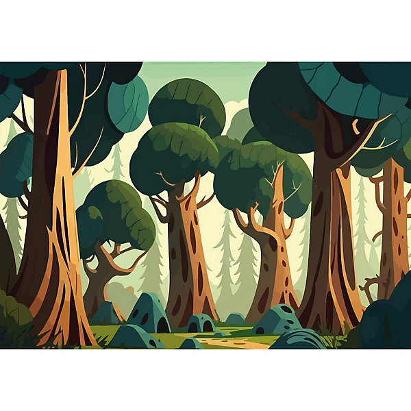 Papier peint panoramique intissé enfant forêt enchantée vert, marron, 8 lés, L.280 x l.400cm IDPanneaux