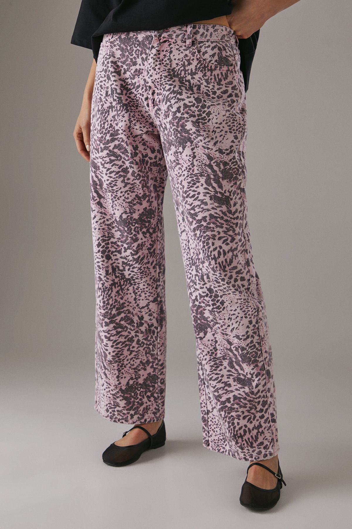 Warehouse Printed Denim Low Rise Dad Jeans