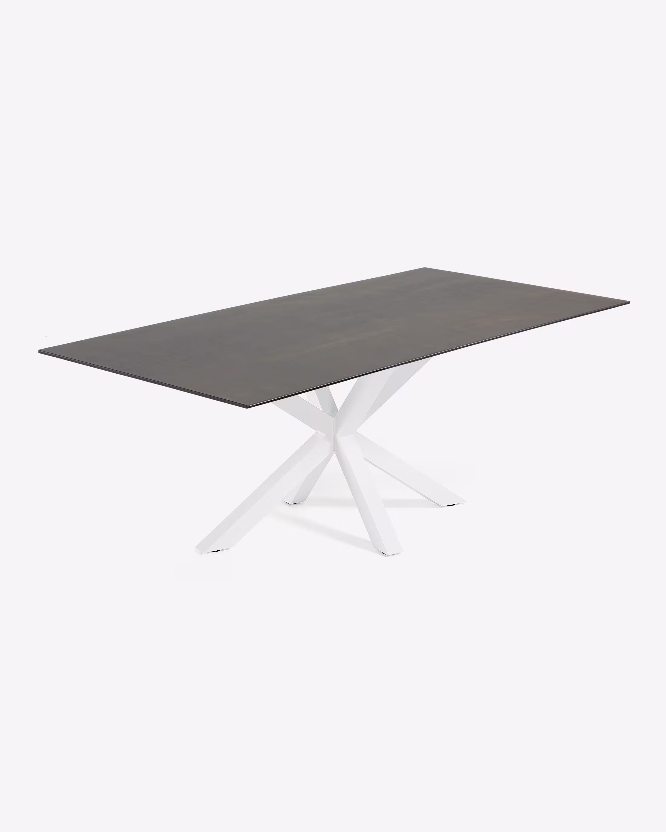 Mesa Argo porcelánico negro y pies de acero con acabado blanco 160x90 cm