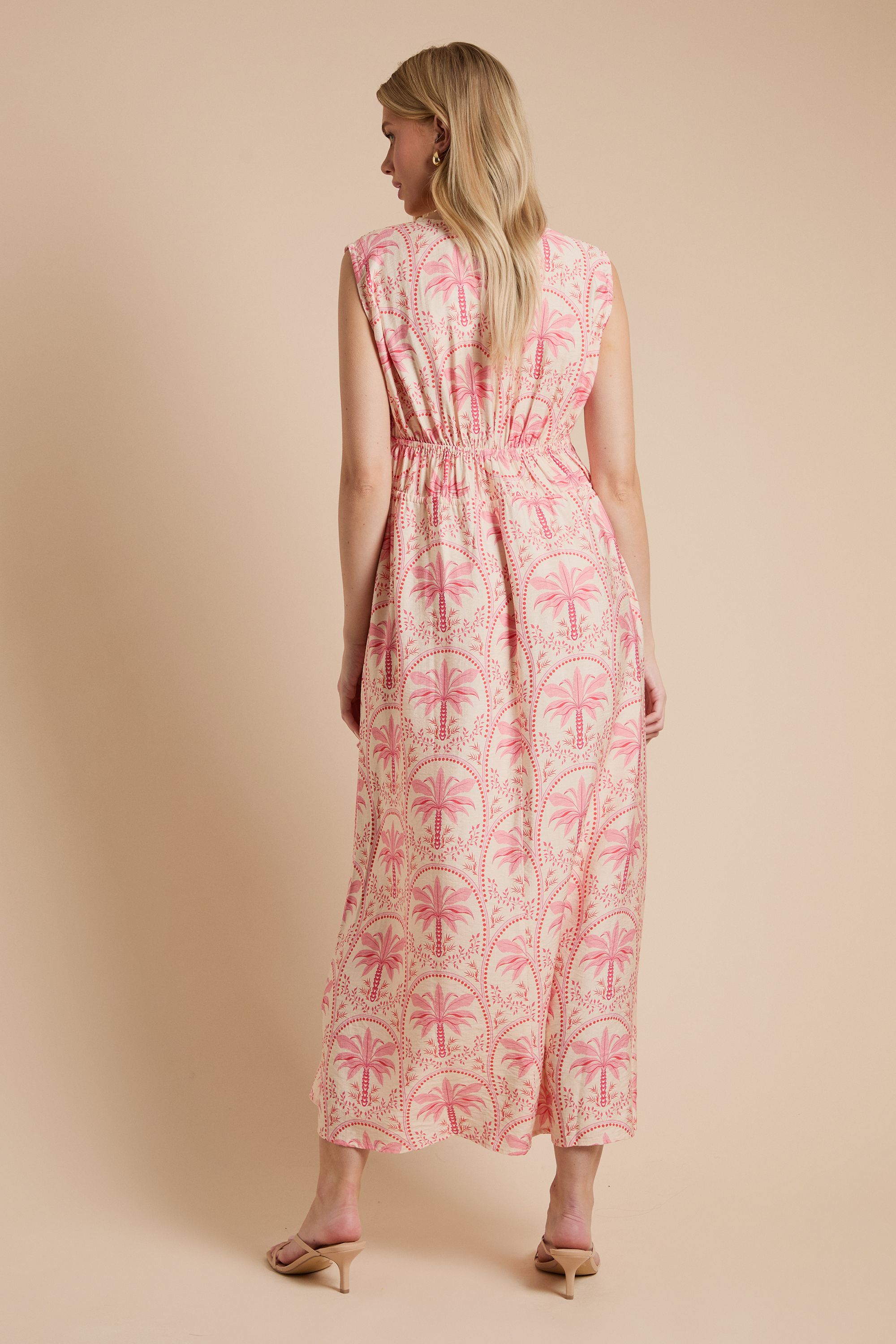 Dorothy Perkins Palm Printed Side Tie V Neck Maxi Dress