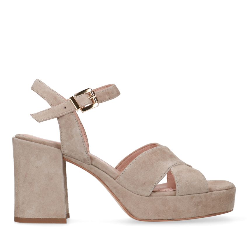 Manfield Beige suède sandalen met hak