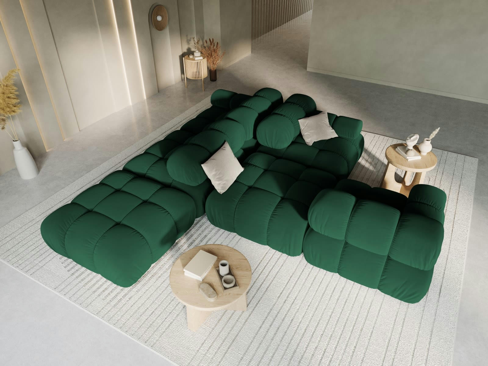 BELLIS - Canapé modulable gauche 4 places en tissu velours vert bouteille