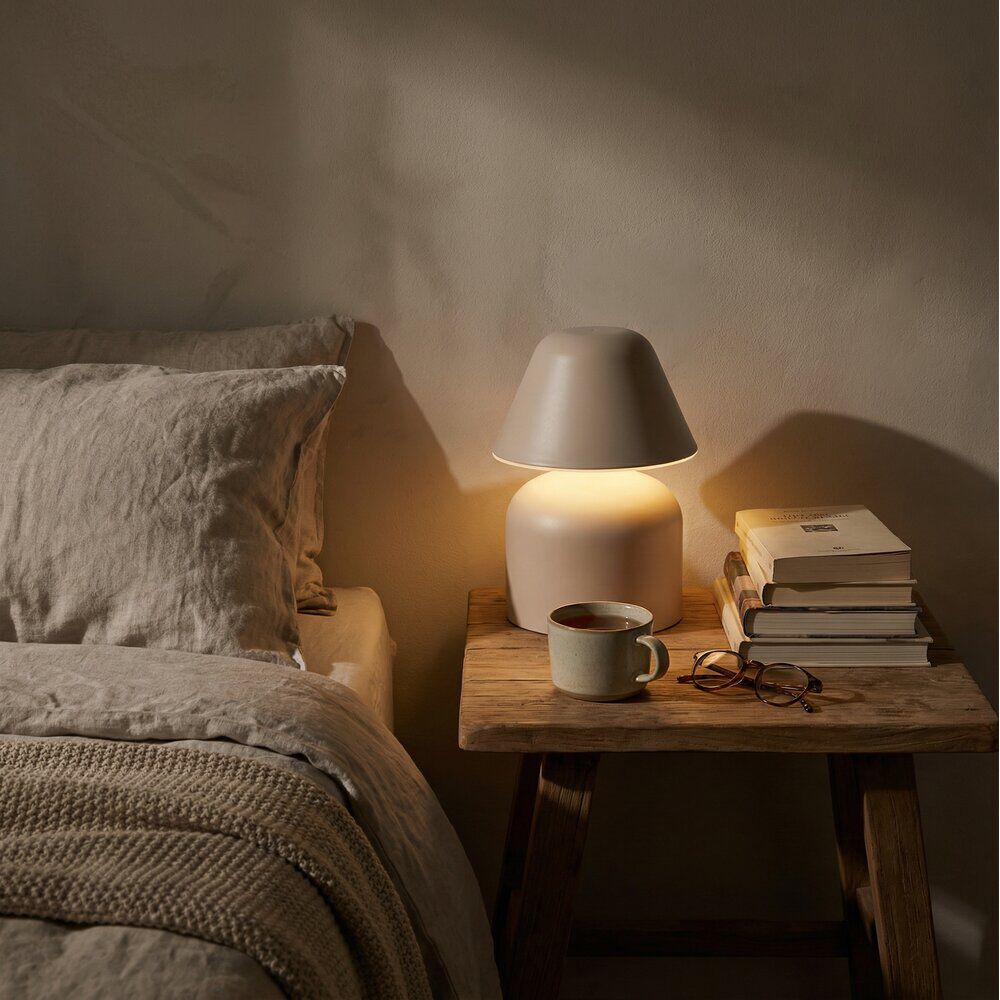 Lampe de table à poser en plastique brun Ø12xH17cm