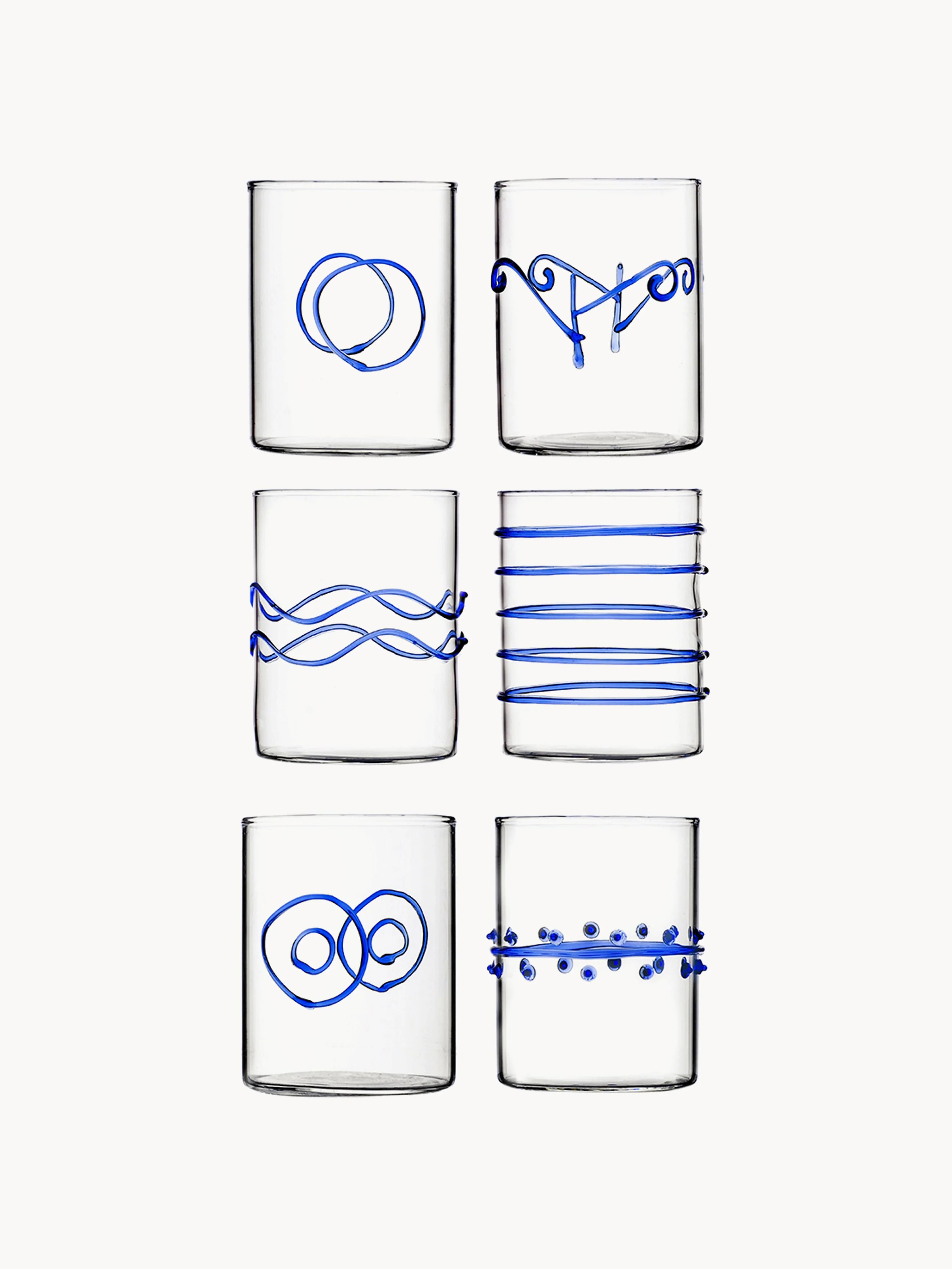 Handgefertigte Trinkgläser Deco' Blu aus Borosilikatglas, 6er-Set