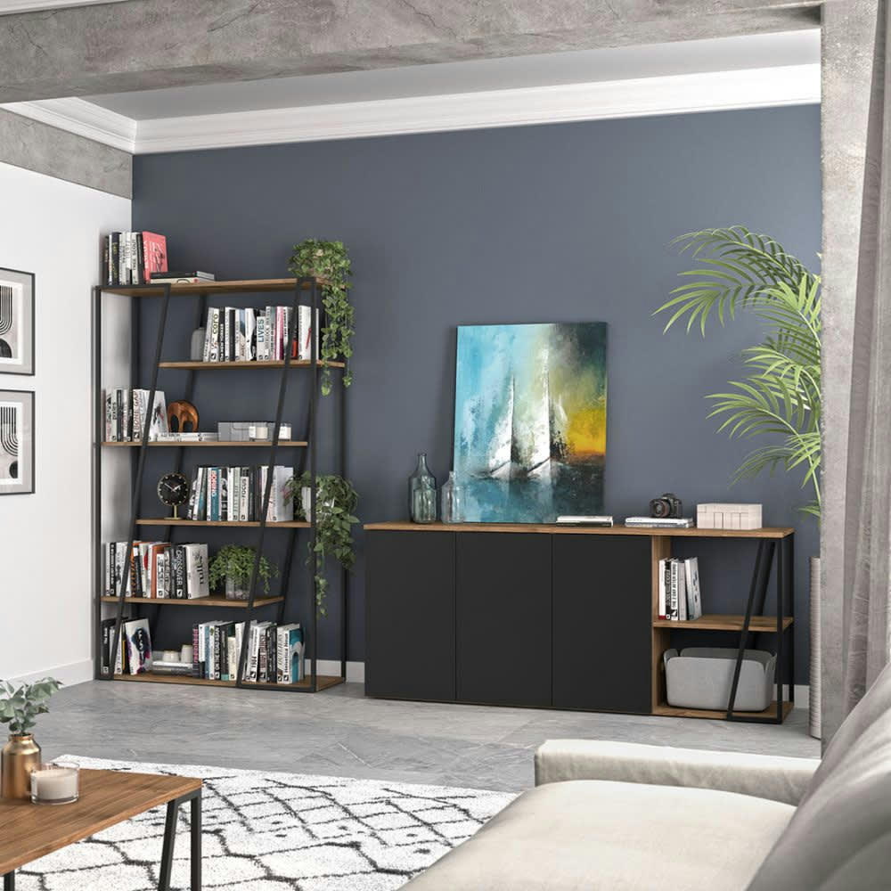 ALBI - Buffet  placage noyer et noir laqué