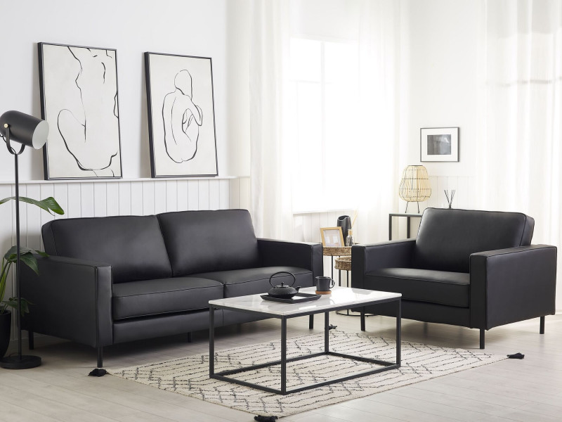 Zestaw wypoczynkowy 4-osobowy sofa i fotel czarny