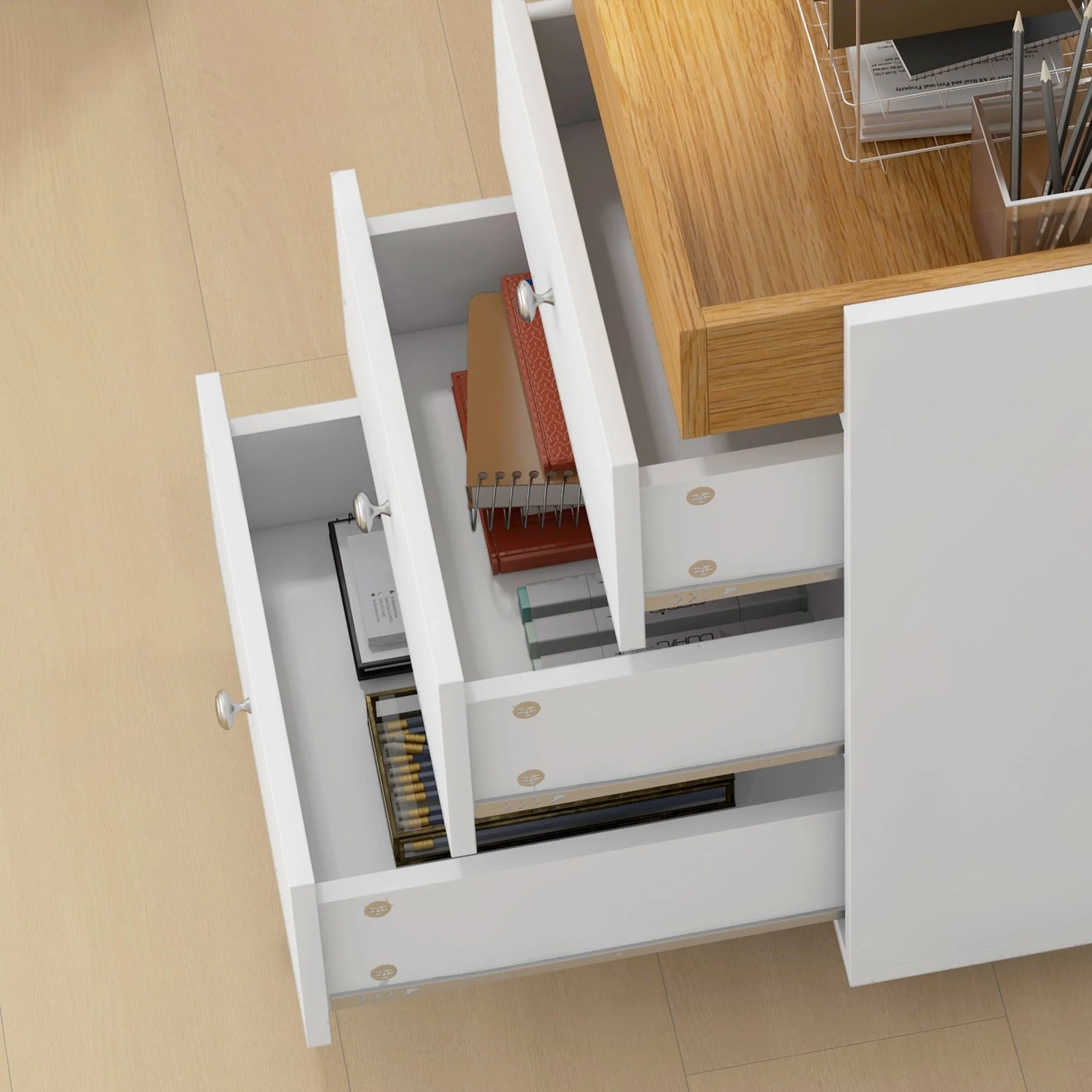 3 Drawer Home Office Storage Cabinet, Office Drawer on Wheels with Removable Tray, Under Desk Printer Stand with Storage