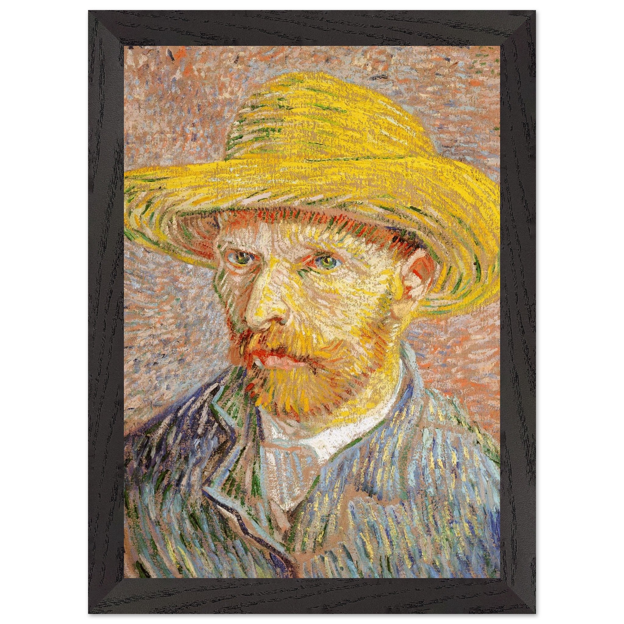 Artfulprints Poster met Lijst Vincent van Gogh - Zelfportret met strohoed  - A4 21x29.7 cm - Oranje