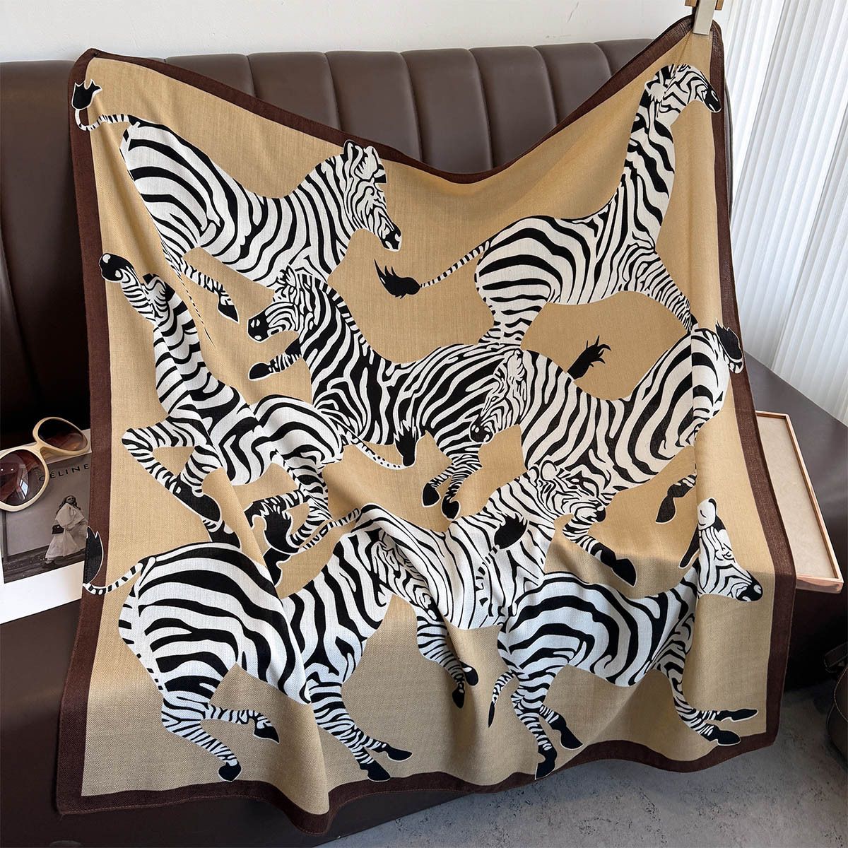 PEACH ACCESSORIES Zebra Pattern Square Cotton Scarf