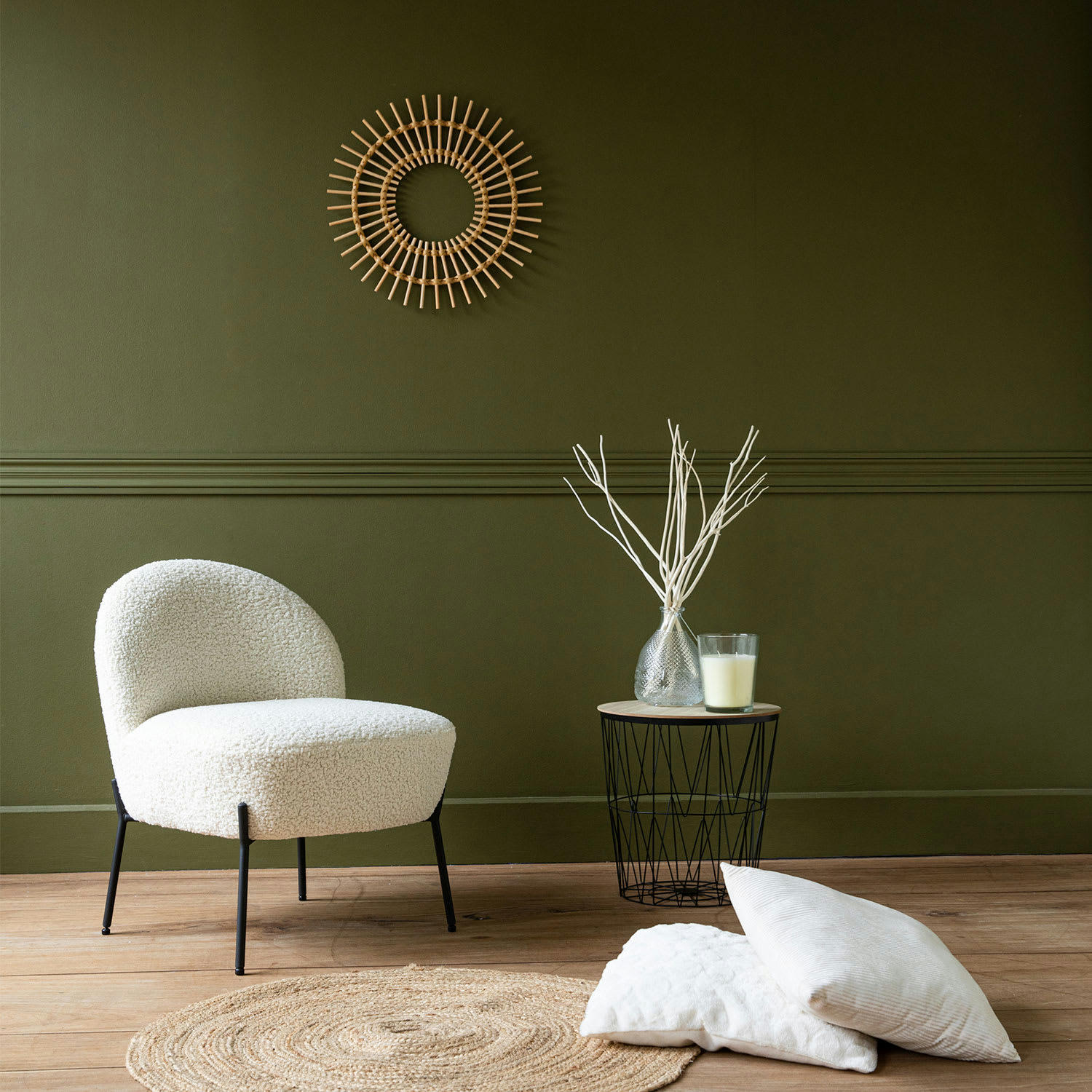 HELMI - Fauteuil en tissu bouclette beige