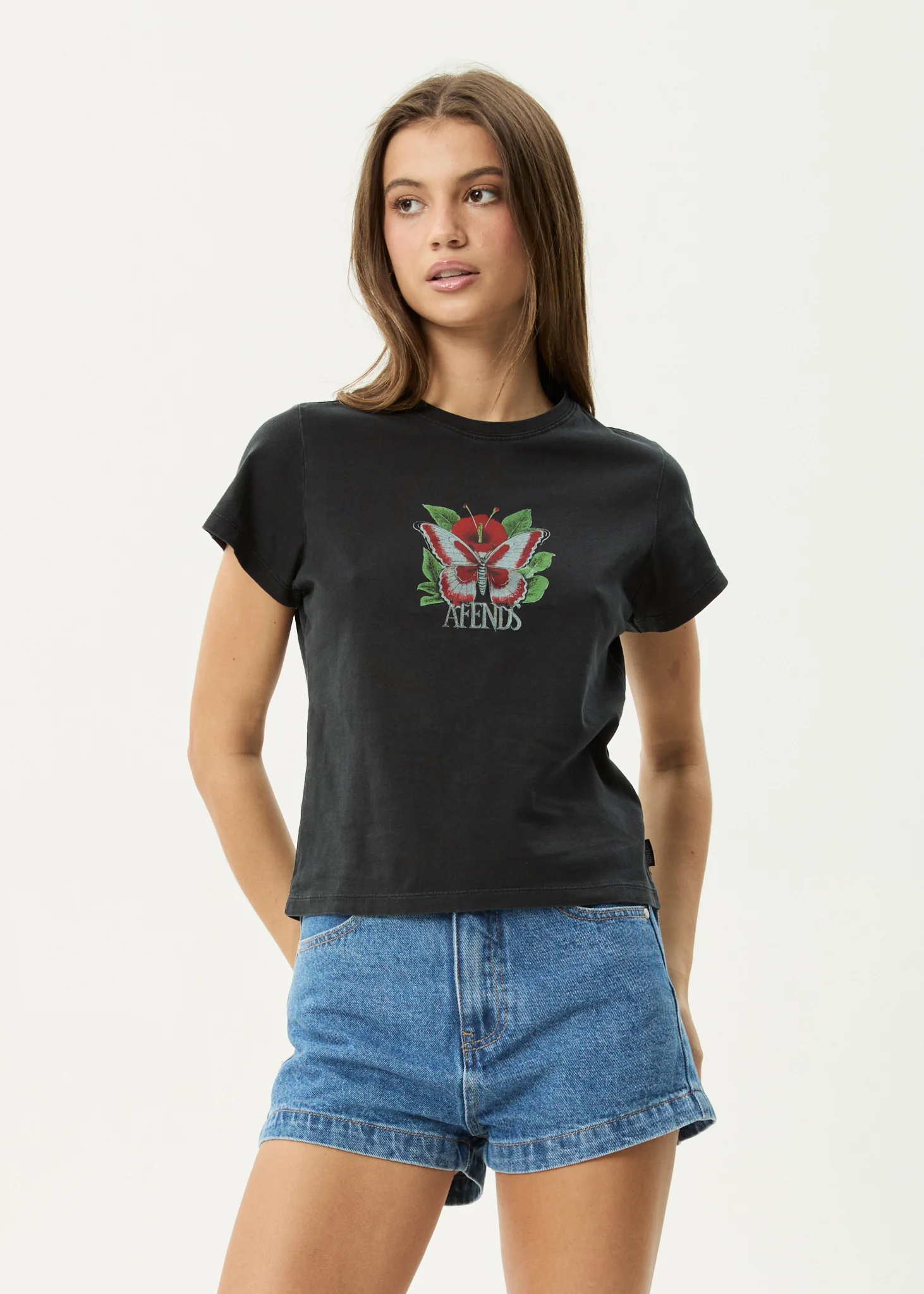 AFENDS Womens Metamorphosis - Baby Tee - Stone Black