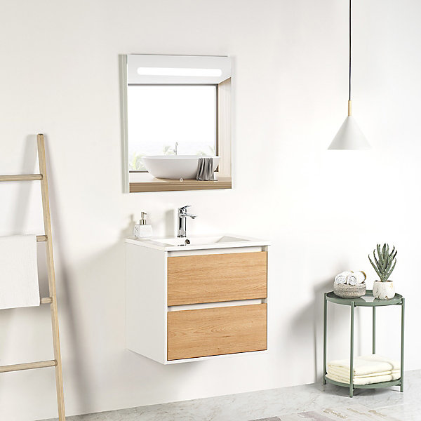 Ensemble Meuble prémonté 60 blanc effet bois-Vasque résine - bain-bain