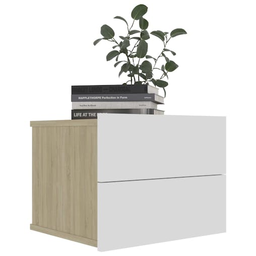 NNEVL Bedside Cabinets 2 pcs White and Sonoma Oak 40x30x30 cm Chipboard