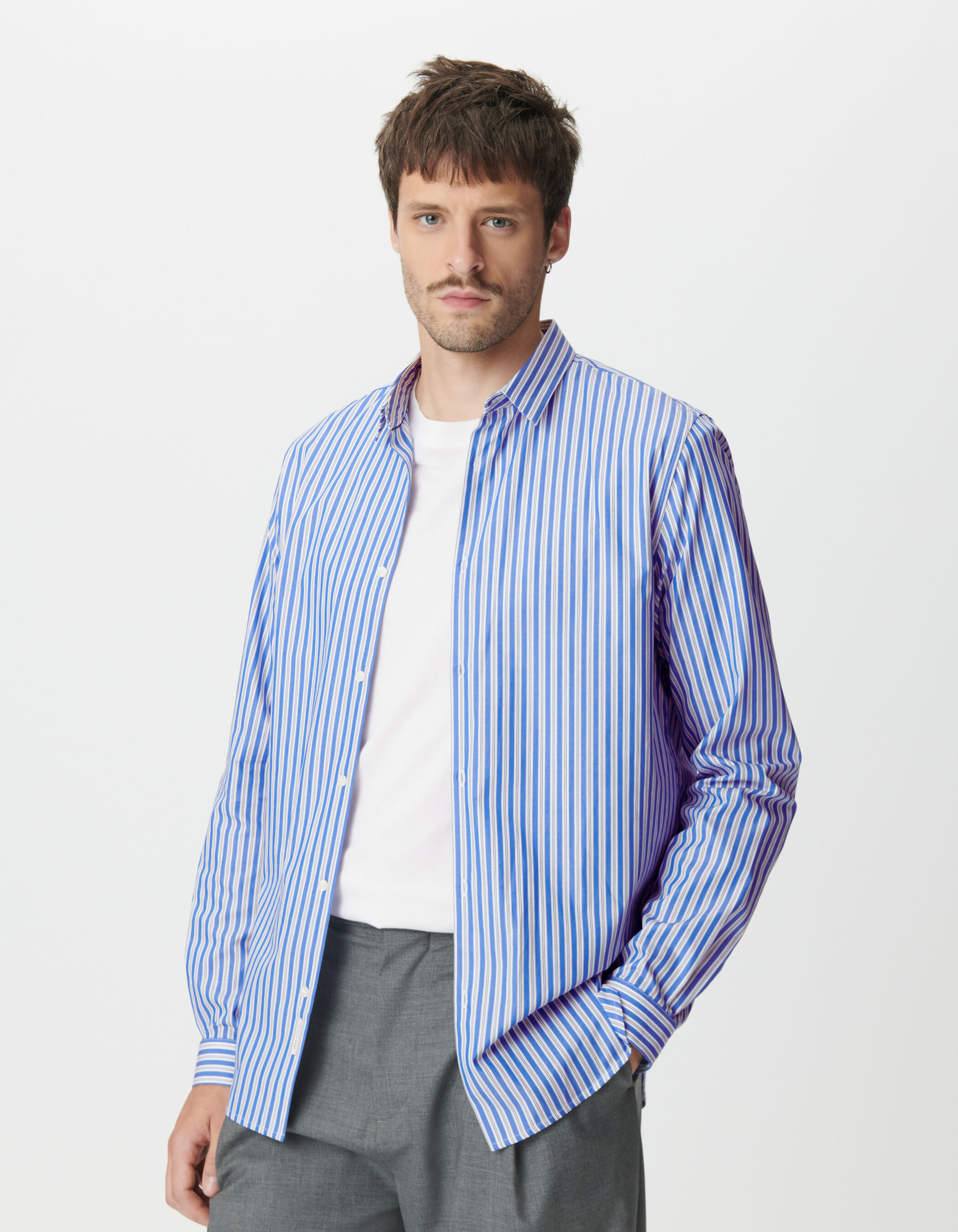 Chemise slim bleue motif rayures Homme