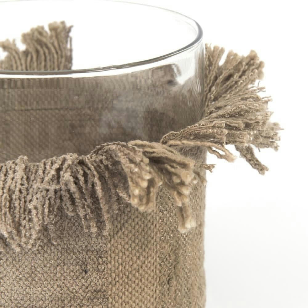 OH MY GEE - Bougeoir en verre et velour gris 15x25