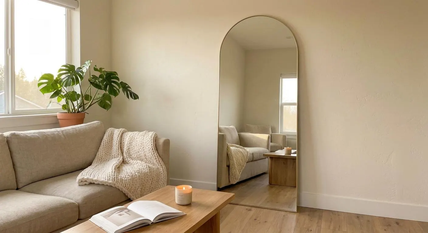Full Length Arched Mirror 58x19/64x21 Inch, Floor Standing or Wall Mounted Mirror, Black Aluminum Frame, Modern Bedroom Mirror