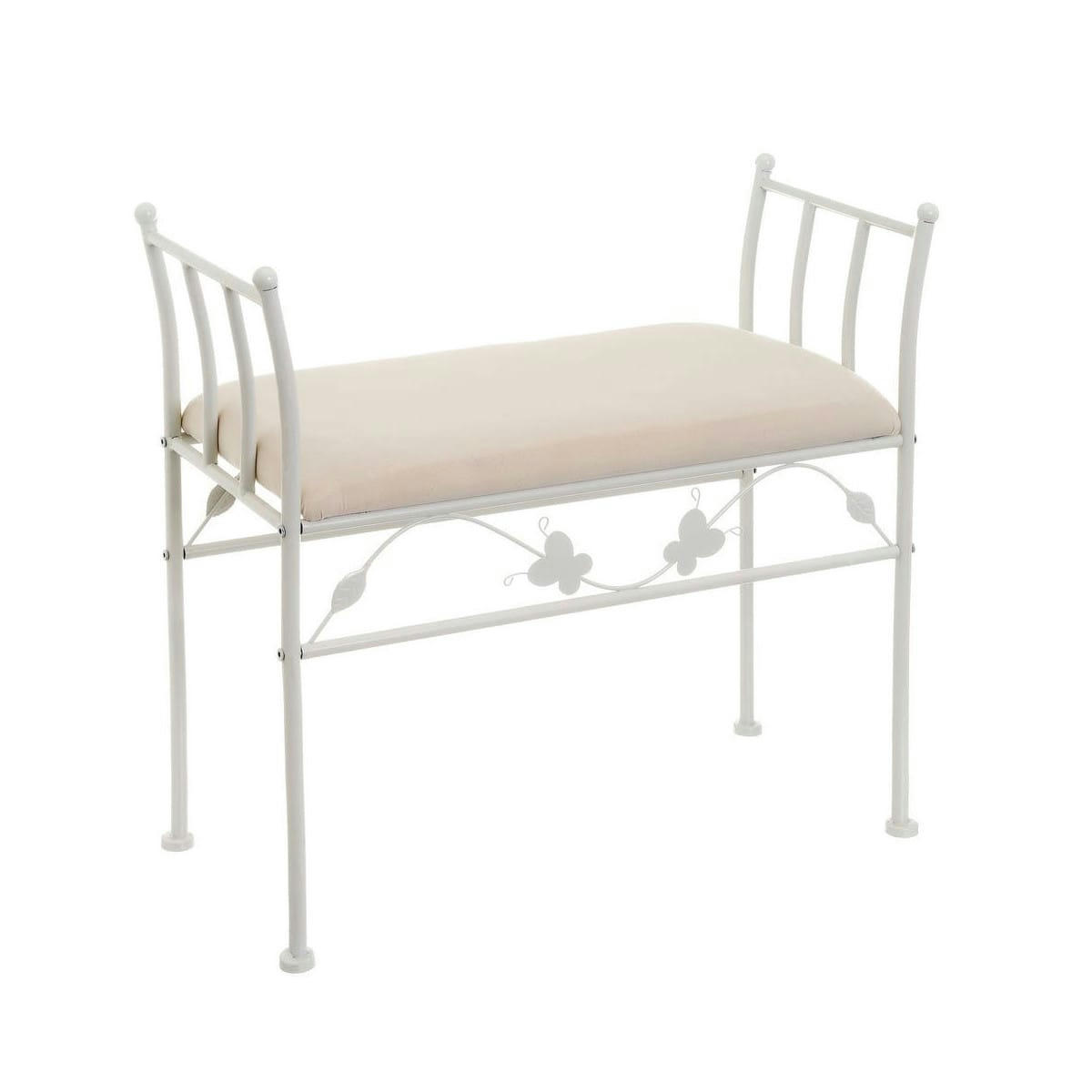 - Banquette en métal blanc et assise rembourrée coton beige 68x30x64cm