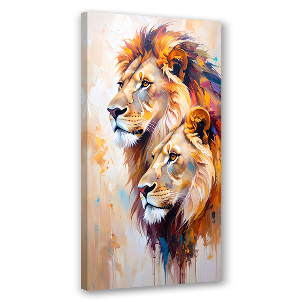 Feeby Obraz canvas do salonu biura, Lwy Para Zwierzęta Malowany 40x80