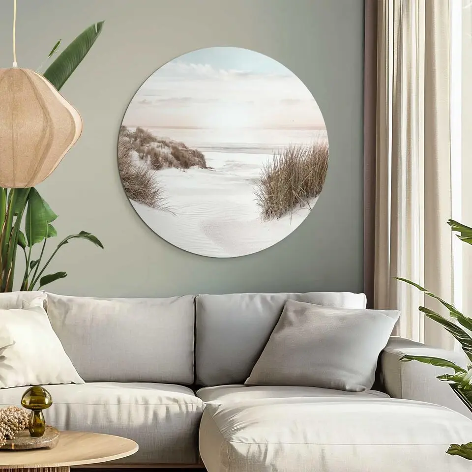 Glasschilderij Horizon aan het strand - &Oslash; 70 - Beige