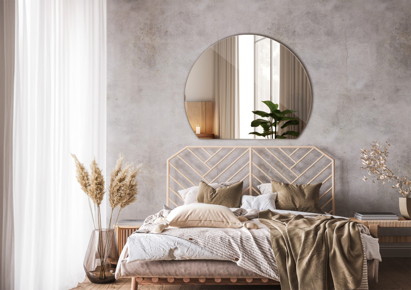 Lustro Okrągłe Ścięte do Salonu Sypialni | 63 cm x 70 cm | Wallfluent