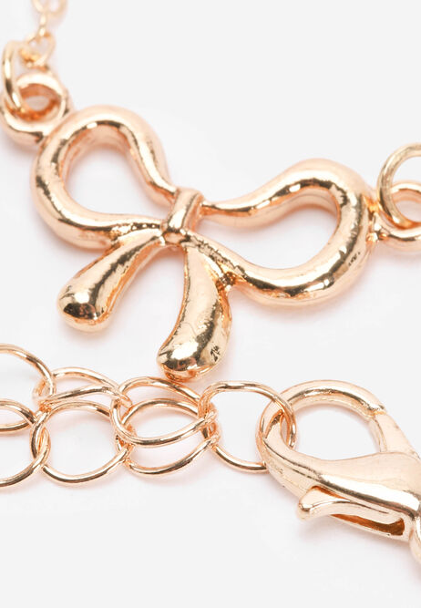 Womens 4pk Gold Bow Beaded Anklets