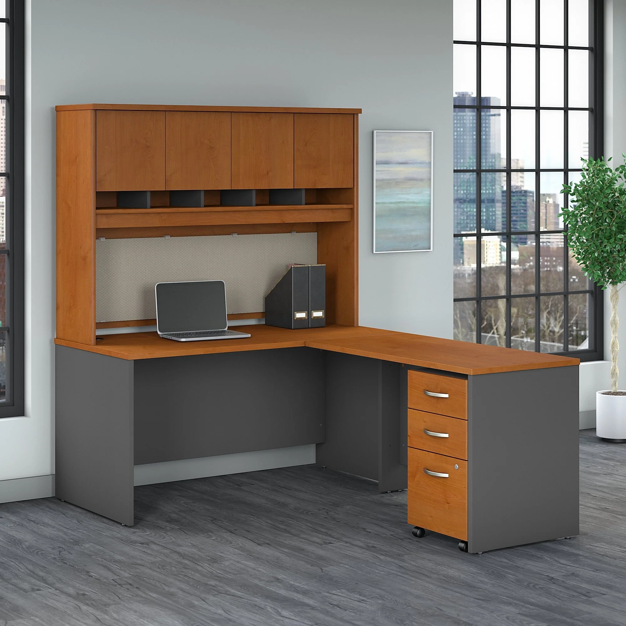 Series C 60W L Desk with Hutch and Drawers by Bush Business Furniture