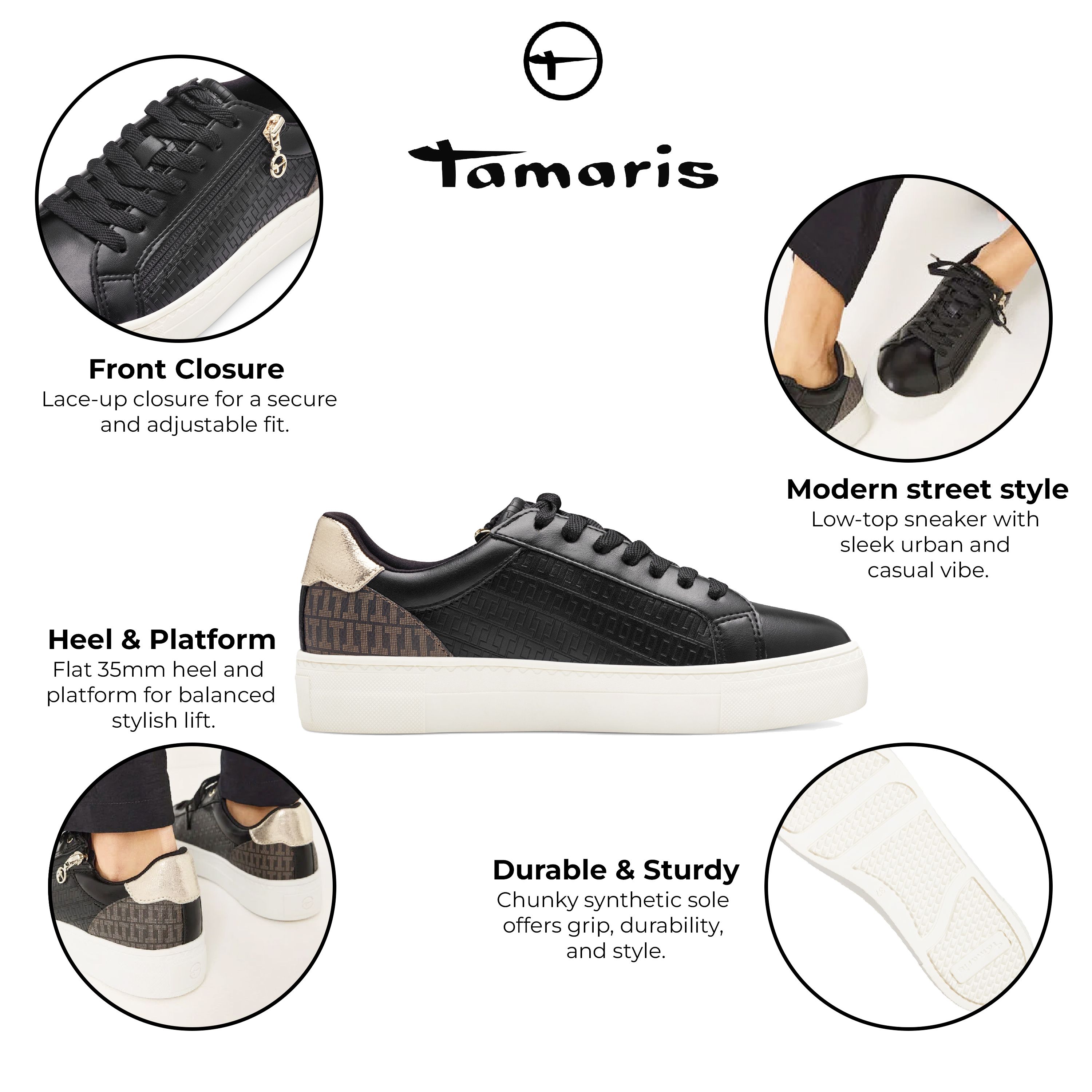 Infinity Leather Tamaris Faux Leather Fashion Lace Up Sneakers