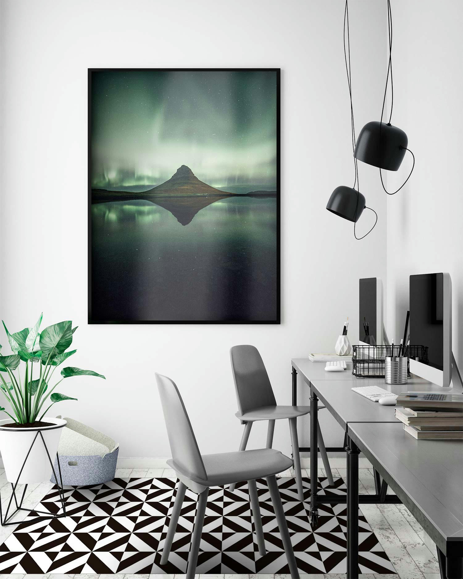 - Tapis vinyle forme géométrique noir 120x170cm